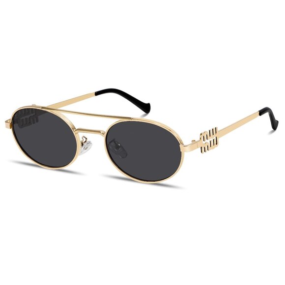Retro Oval Metal Sunglasses Y2K Chic Narrow Gold Frame Fashion Sunnies main image 7